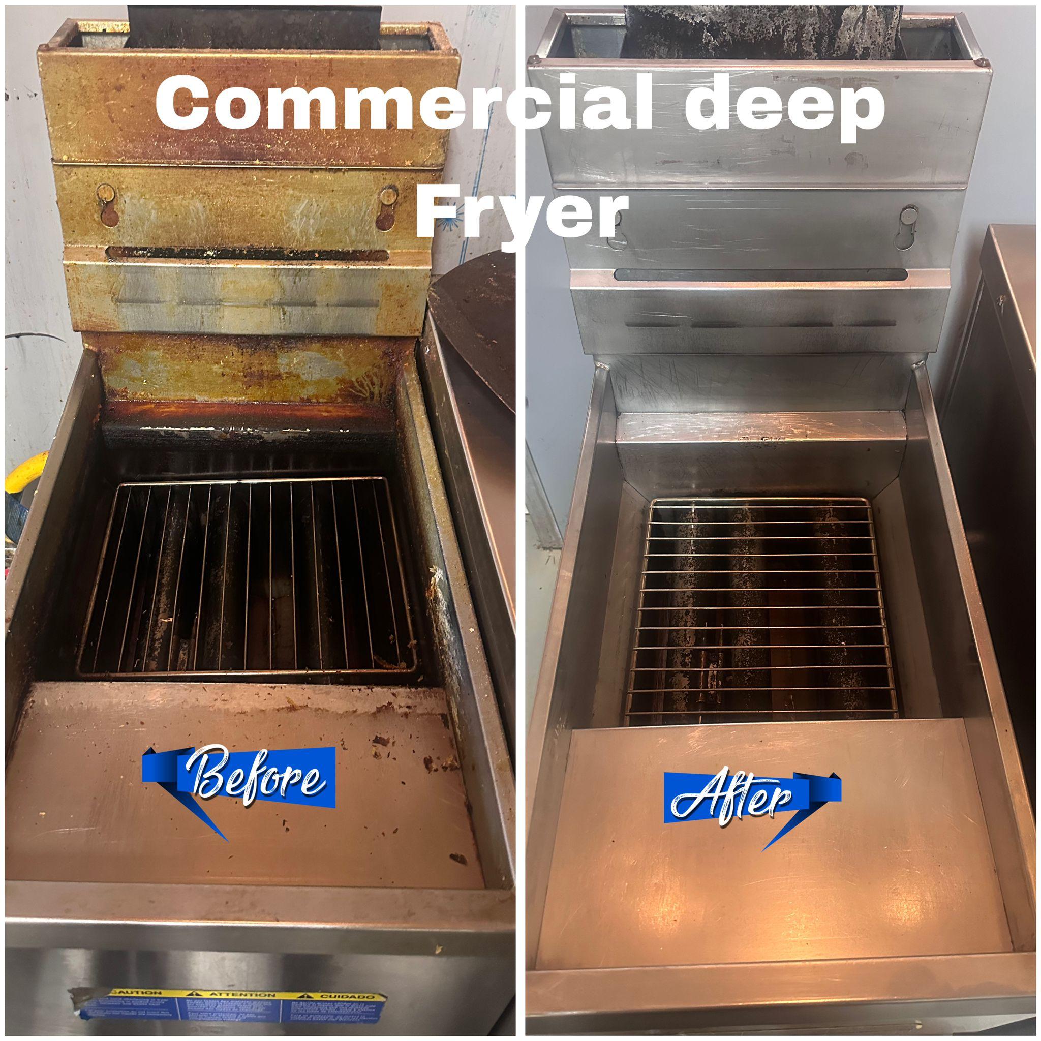 Commercial fryer before and after deep cleaning by AA Cleaning Solutions Nova Scotia