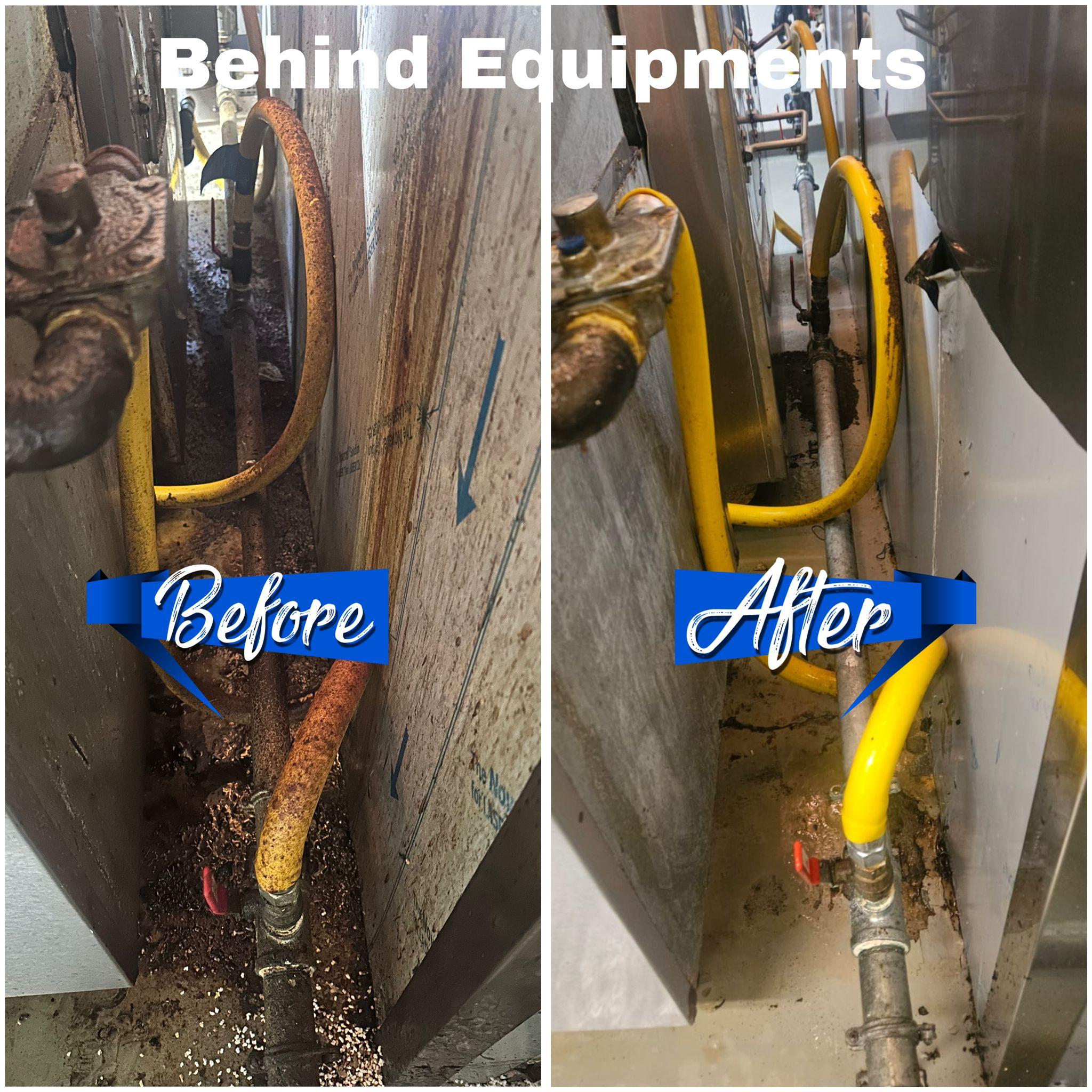 Behind commercial kitchen equipment deep cleaned in Nova Scotia restaurant